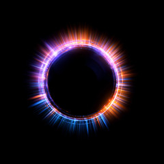 Abstract neon background. luminous swirling. Glowing spiral cover. Black elegant. Halo around. Power isolated. Sparks particle. Space tunnel. Glossy jellyfish. LED color ellipse. Glint glitter