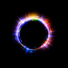 Abstract neon background. luminous swirling. Glowing spiral cover. Black elegant. Halo around. Power isolated. Sparks particle. Space tunnel. Glossy jellyfish. LED color ellipse. Glint glitter