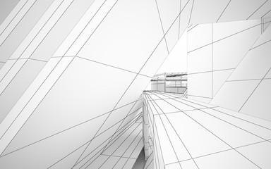Fototapeta premium Abstract concrete parametric interior with neon lighting. 3D illustration and rendering.