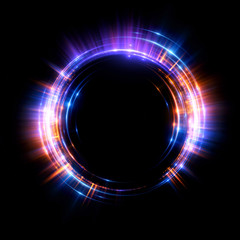 Abstract neon background. luminous swirling. Glowing spiral cover. Black elegant. Halo around. Power isolated. Sparks particle. Space tunnel. Glossy jellyfish. LED color ellipse. Glint glitter