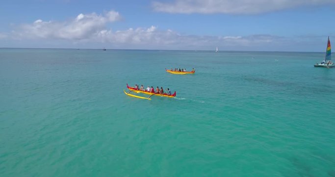 outrigger canoe Hawaii aerial 4k video 60p