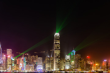 Fototapeta na wymiar laser show in hong kong at night