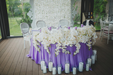 Beautiful sweets on buffet table with decorations