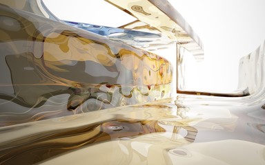 Abstract white and colored gradient glasses interior multilevel public space with window. 3D illustration and rendering.