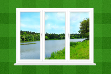 office panoramic windows with view to the river