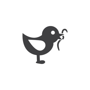 bird eating worm icon on the white background