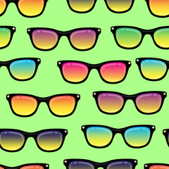 Seamless background from sunglasses with colored glasses. Pattern