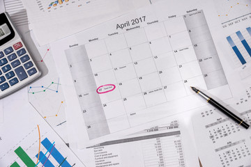 Naklejka na ściany i meble 2017 calendar with business graph and calculator