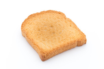 Slices of toast bread on wooden table, top view.