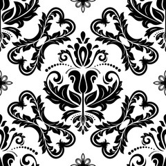 Seamless damask black and white pattern. Traditional classic orient ornament