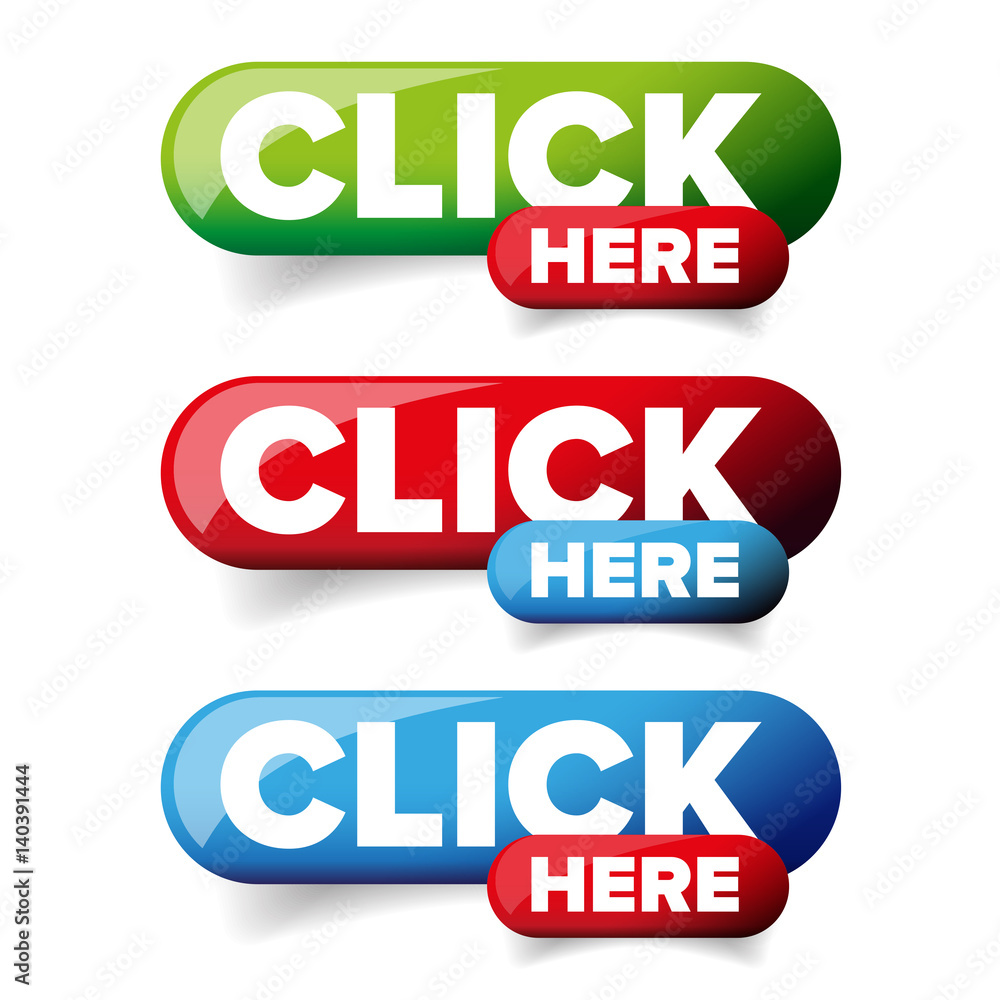 Poster click here button set vector