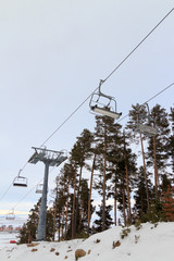 Ski Lift and Skier, Ski Resort Winter Season