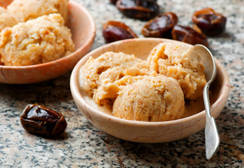 Date and honey ice cream.selective focus