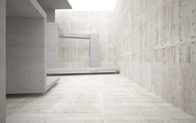 Abstract white and concrete parametric interior  with window. 3D illustration and rendering.