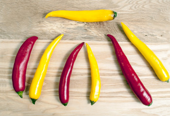 Hot Peppers on Wooden Board