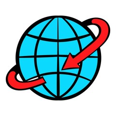 Flight around the world icon cartoon