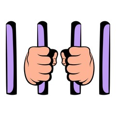 Man behind jail bars icon, icon cartoon