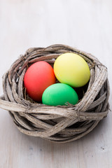 Easter eggs in the nest. Spring discount card.