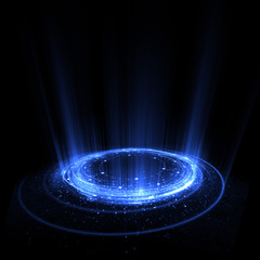 Empty podium. Disco club. Rays view. Show magic party. Spot fog lamp. Glint check scene. Bright space. Stand round. Vivid stage. Whirlpool spiral backdrop. Exhibition platform. Glare bright tape.