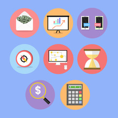 Business item flat line design icon set