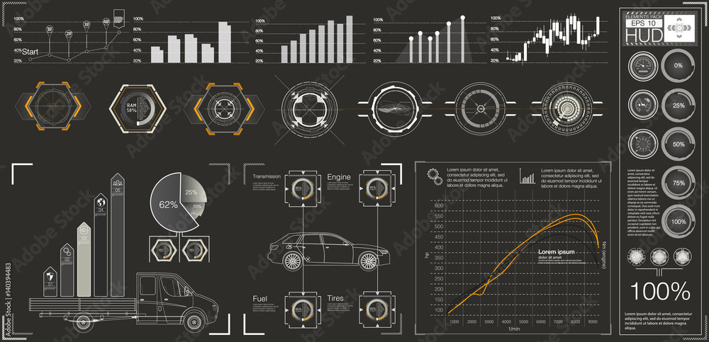 Poster futuristic user interface. hud ui. abstract virtual graphic touch user interface. cars infographic. 