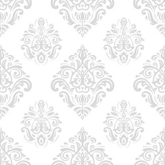 Fototapeta na wymiar Damask classic light silver pattern. Seamless abstract background with repeating elements