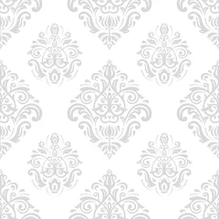 Gordijnen Damast klassiek licht zilver patroon. Naadloze abstracte achtergrond met herhalende elementen © Fine Art Studio