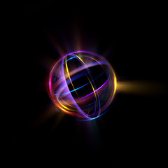 Abstract ring background with luminous swirling backdrop. light circles light effect. Glowing cover. Image of color atoms and electrons. Physics concept. Nanotechnology flow sparks.