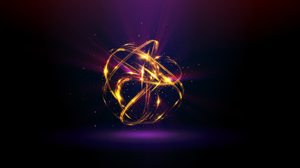 Obraz premium Abstract ring background with luminous swirling backdrop. light circles light effect. Glowing cover. Image of color atoms and electrons. Physics concept. Nanotechnology flow sparks.