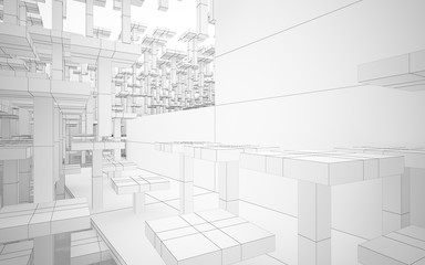 Abstract white and black parametric interior with window. 3D illustration and rendering.