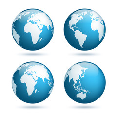 Earth globe. World map set. Planet with continents.Africa Asia, Australia, Europe, North America and South America.