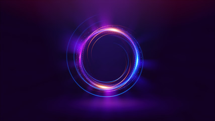 Abstract neon background. luminous swirling. Glowing spiral cover. Black elegant. Halo around. Power isolated. Sparks particle. Space tunnel. Shimmer color ellipse. Glint glitter