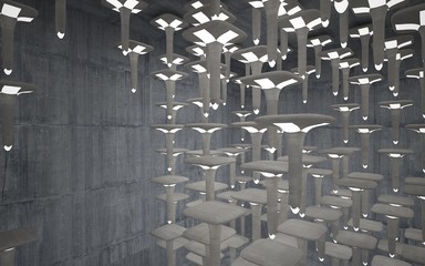 Abstract white and colored gradient glasses parametric interior  with window. 3D illustration and rendering.