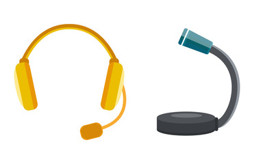 Microphone vector icon isolated interview music TV web vocal tool show voice radio broadcast audio live record studio sound media set headphones