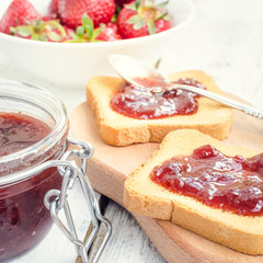 Toasts with strawberry jam