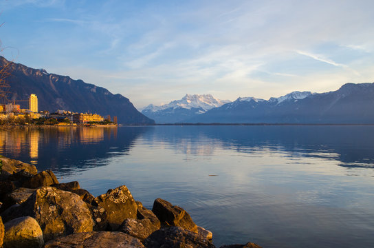 A waterscape of Lac Leman, the lake locate in Montreux, Switzerland