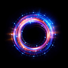 Abstract neon background. luminous swirling. Glowing spiral cover. Black elegant. Halo around. Power isolated. Sparks particle. Space tunnel. Glossy jellyfish. LED color ellipse. Glint glitter