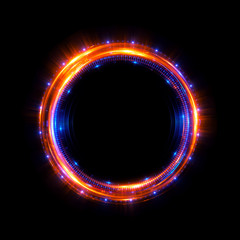 Abstract neon background. luminous swirling. Glowing spiral cover. Black elegant. Halo around. Power isolated. Sparks particle. Space tunnel. Glossy jellyfish. LED color ellipse. Glint glitter