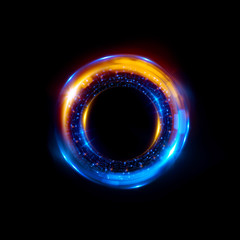 Abstract neon background. luminous swirling. Glowing spiral cover. Black elegant. Halo around. Power isolated. Sparks particle. Space tunnel. Glossy jellyfish. LED color ellipse. Glint glitter