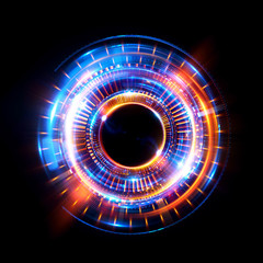 Abstract neon background. luminous swirling. Glowing spiral cover. Black elegant. Halo around. Power isolated. Sparks particle. Space tunnel. Glossy jellyfish. LED color ellipse. Glint glitter