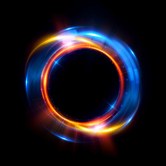 Abstract neon background. luminous swirling. Glowing spiral cover. Black elegant. Halo around. Power isolated. Sparks particle. Space tunnel. Glossy jellyfish. LED color ellipse. Glint glitter