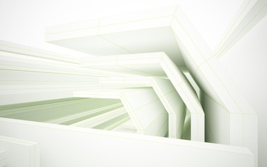 Obraz premium Abstract white interior highlights future. Polygon green drawing. Architectural background. 3D illustration and rendering