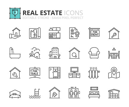 Outline icons about real estate