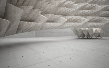 Empty abstract concrete room interior. Architectural background consisting of a pyramids.  3D illustration and rendering