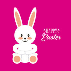 happy easter card with bunny icon over pink background. colorful design. vector illustration