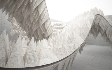 Empty abstract concrete room interior. Architectural background consisting of a pyramids.  3D illustration and rendering