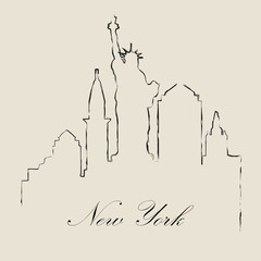 Calligraphic silhouette  of  New York   - Vector Illustration