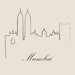 Calligraphic Skyline  of  Mumbai   - Vector Illustration