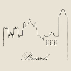 Naklejka premium Calligraphic Skyline of Brussels - Vector Illustration