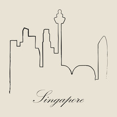 Calligraphic Skyline  of Singapore   - Vector Illustration